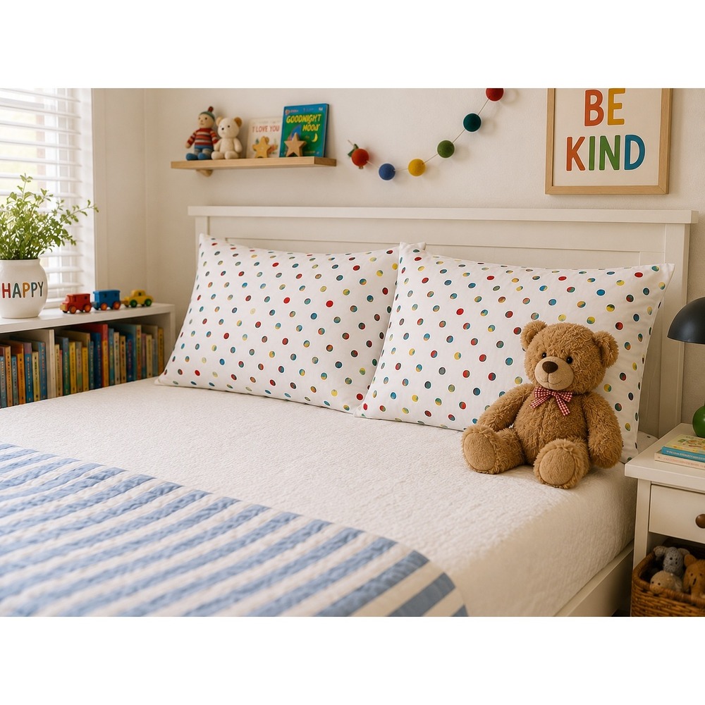 Vtg Polka Dot Pillowcase Set Unisex 32x20 White Multi‎ Colorful